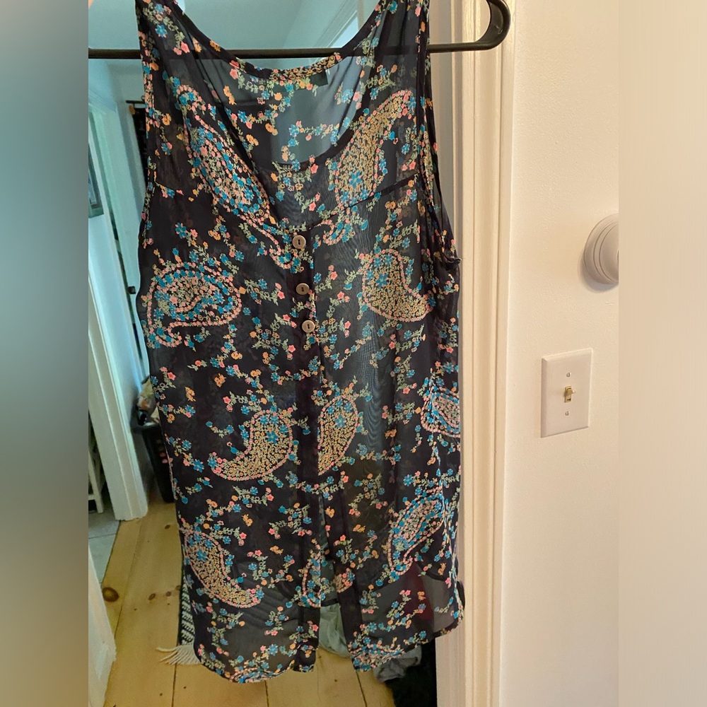 flowy tank with buttons down half of back, see through
